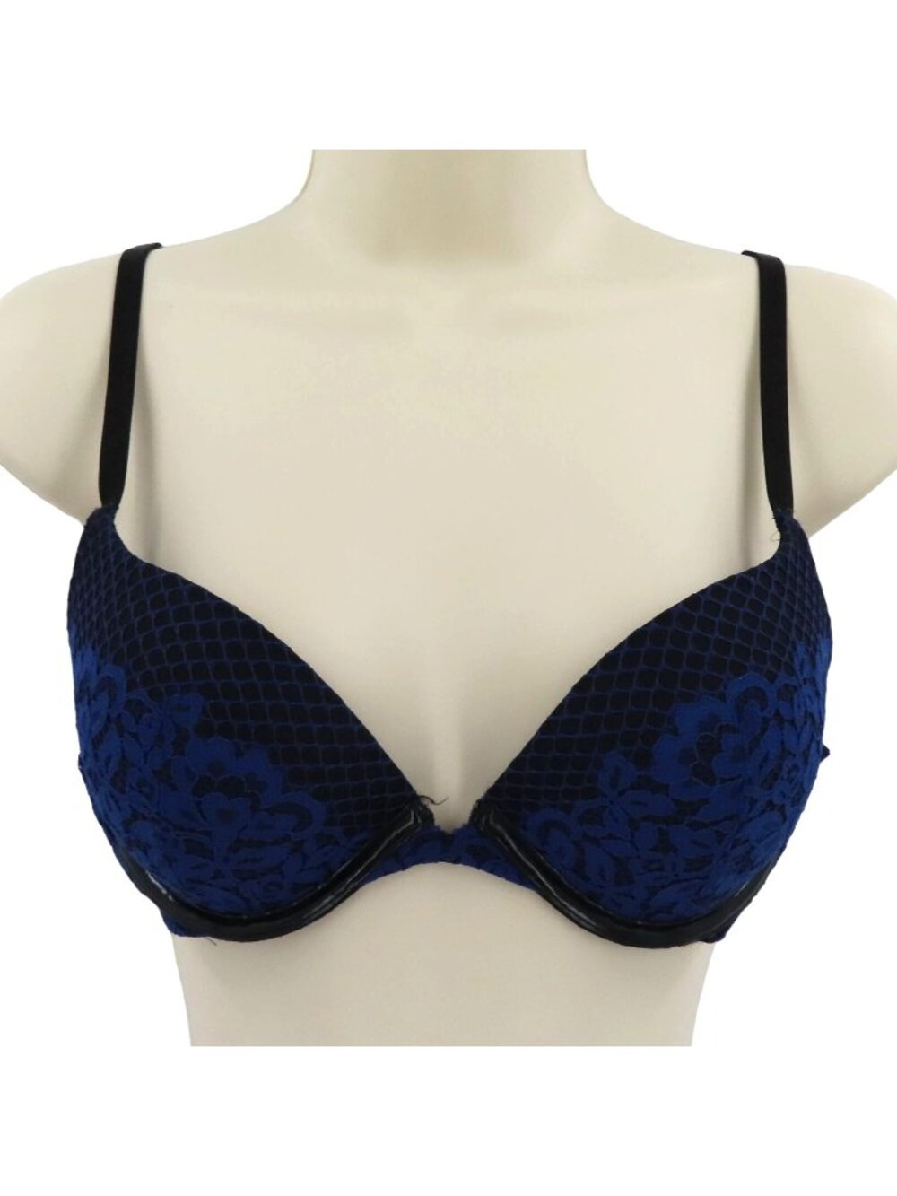 Victorias Secret 34C Very Sexy Push Up Bra Blue Floral Lace Black Mesh Underwire